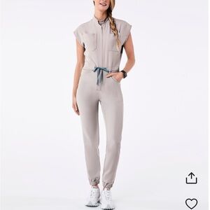 FIGS Rafaella Light Gray Cargo Jumpsuit